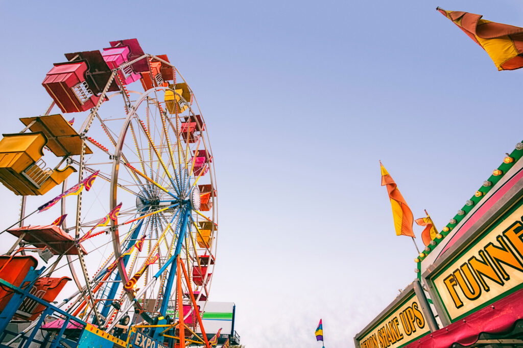 Carnival ride spinning with color.