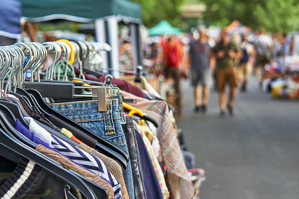 Clothes and shoes at a flea market