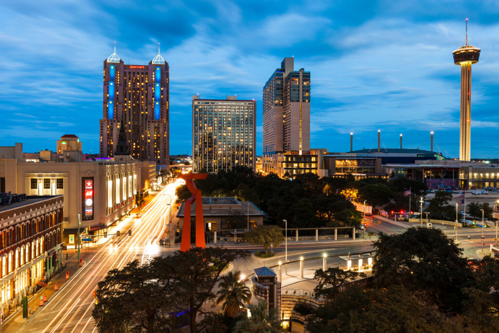 Downtown San Antonio, Texas at night.