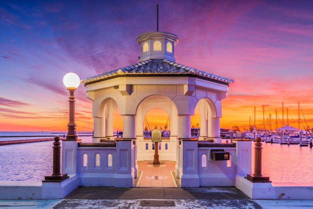 Corpus Christi, Texas, USA on the seawall at dawn.